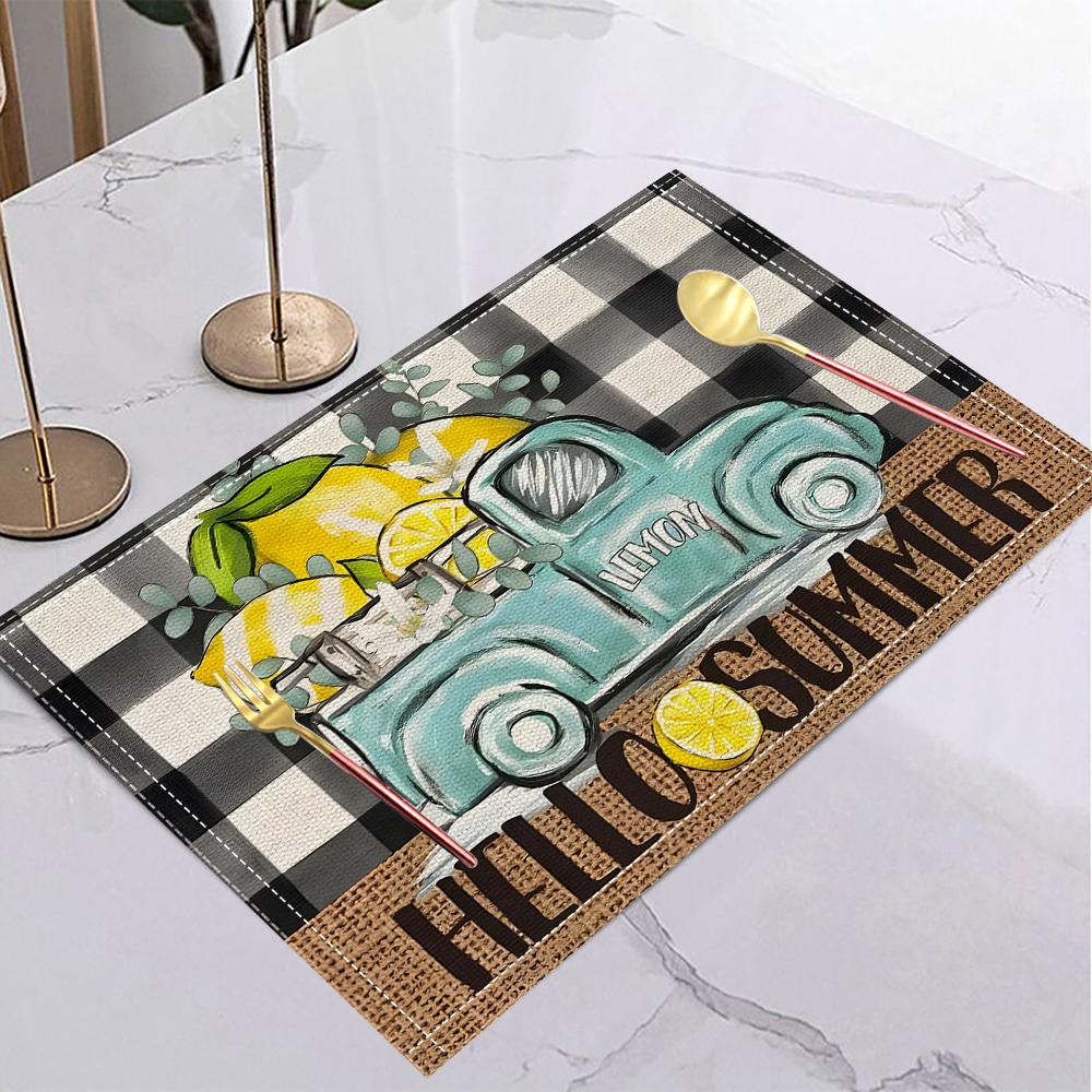 1/4/6pc Lemon Printed Summer Linen Placemat Fresh Holiday Dining Table Mat Decoration for Wedding Party Home Gathering