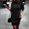 BITCED Fall/Winter Solid Color High-Neck Long-Sleeve Bodycon Knit Dress for Women
