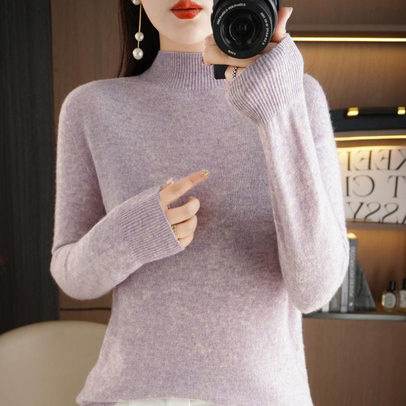 Rollkragenpullover aus Wolle für Damen Herbst und Winter Schlicht und vielseitig Lockerer Pullover Unterziehshirt