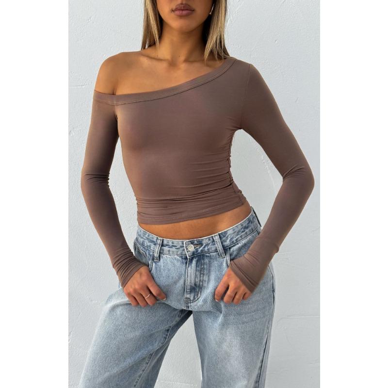 2026 Autumn Hot Selling Women's Off-shoulder Long-sleeved Knitted Cardigan T-shirt Y2K Hot Girl Style Slim Top