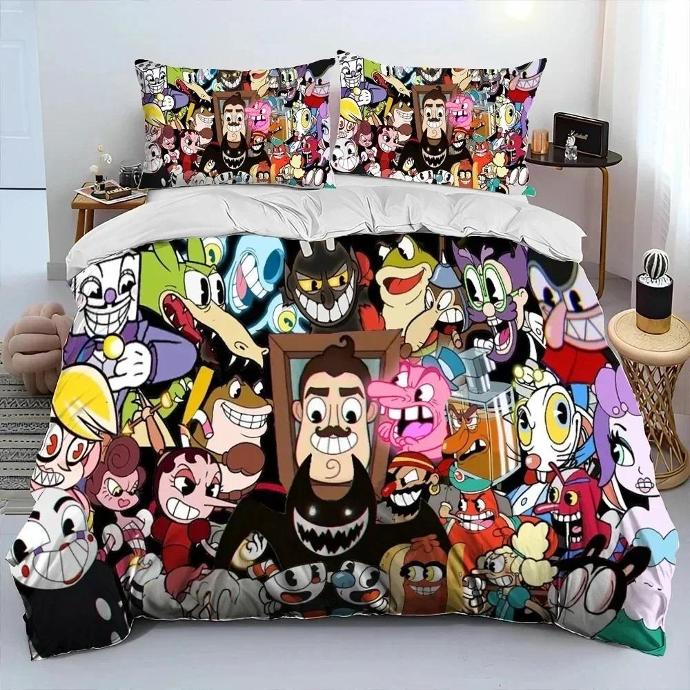 Ensemble de literie 3D C-Cuphead, Housse de couette et taie d'oreiller pour adolescents et adultes, Décoration de chambre à coucher, Cadeau pour garçons et filles 140×200cm