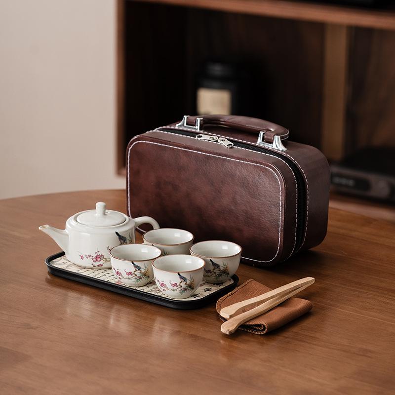Ru Kiln Travel Tea Set Portable One Pot Four Cups Chinese Style Merchandise Guochao Company Event Companion