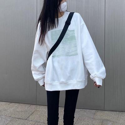 Ladies Pattern Print Pullover Sweatshirt for Autumn Winter Women Oversized Round Neck Long Sleeve Casual Hoodie