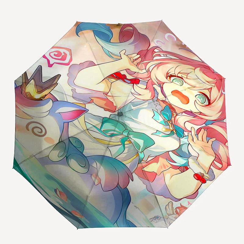 1pc Outdoor Umbrella with Cute Anime Character Print - Automatic Opening/Closing, Portable Tri-Fold Design, 8-Rib Iron Frame - Perfect Gift for F