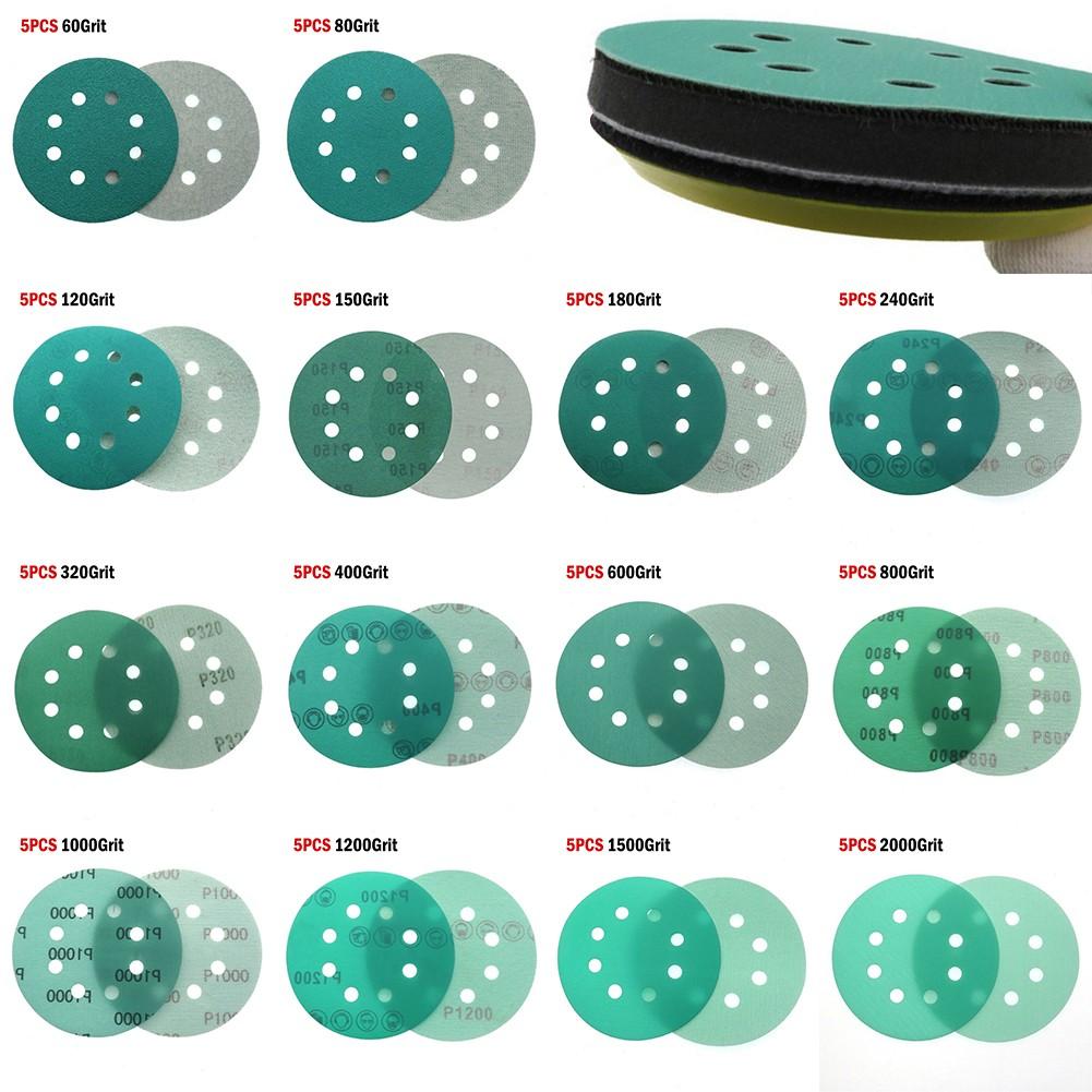 5Inch 8Hole Sanding Discs& Wet Dry PET Film Green Sandpaper Polishing