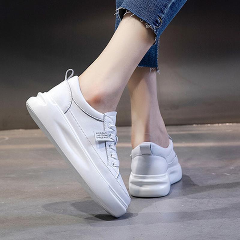 Women Sneakers Big Size 41 Casual Breathable New High Quality Leather Beige White Female Platform Vulcanized Women Shoes