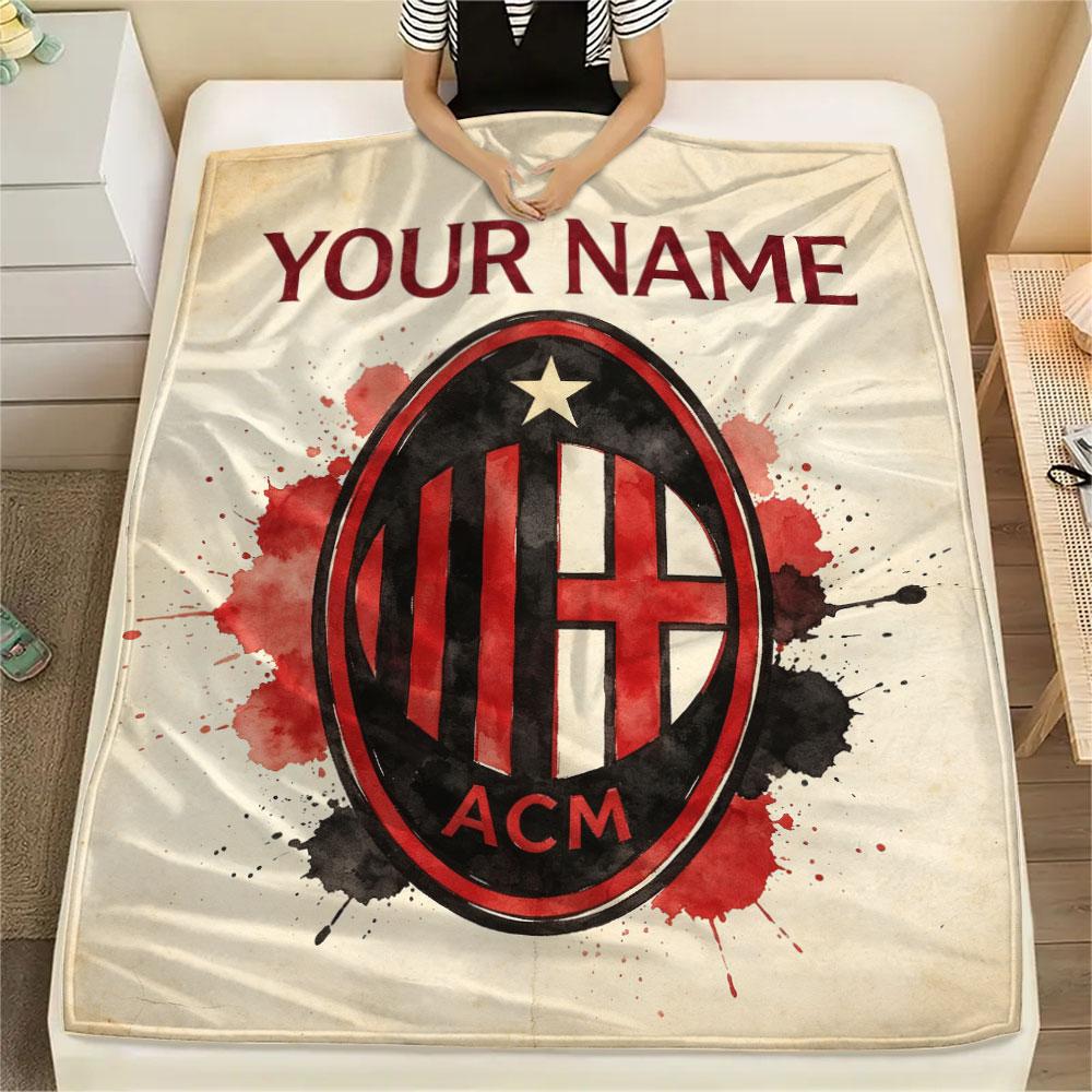 Custom Name,AC Milan Printed Flannel Blanket, Soft Throw for Bedroom Sofa, Washable, Christmas Present, Great Gift.
