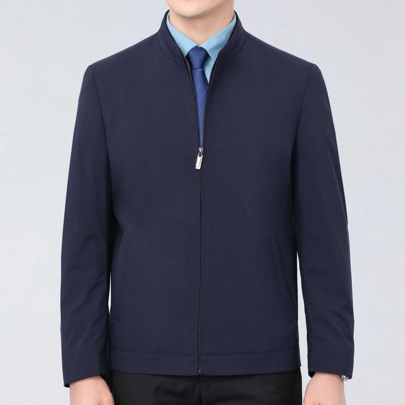 Casual Jacket for Middle-aged Men with Lapels, Spring and Autumn Mulberry Silk Thin Section, Middle-aged and Elderly Dad Wear Leadership Jackets