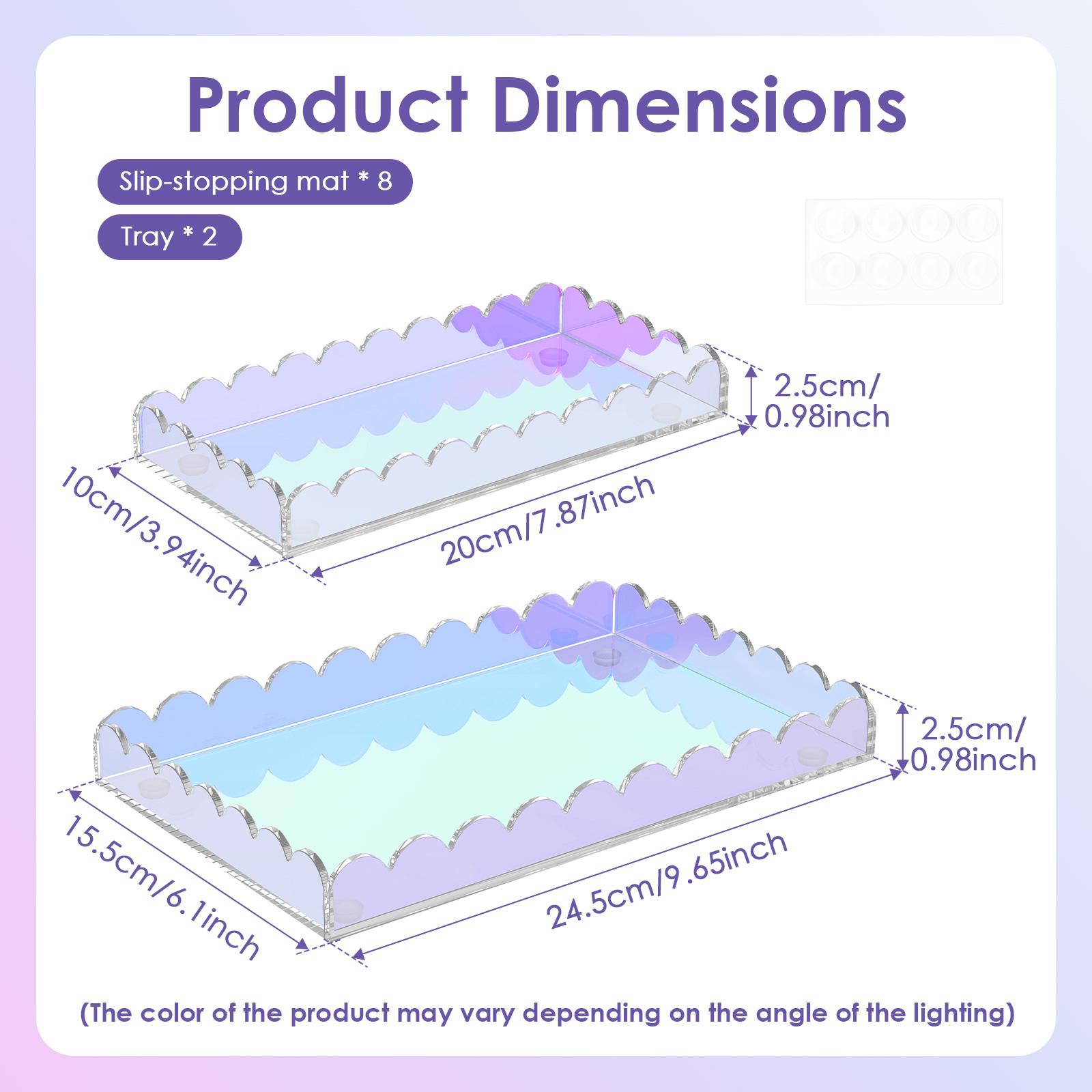 2Pcs Bathroom Tray Acrylic Transparent Tabletop Storage Tray Decorative Scalloped Vanity Tray for Bathroom Kitchen Living Room