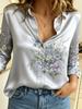 Women Lapel Collar Long Sleeve Button Down Shirt Vintage Wild Floral Bouquet Print Casual Loose Fit Blouse Tops