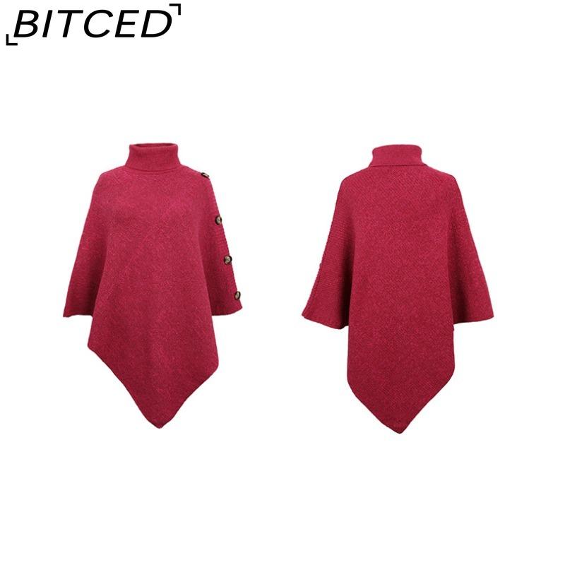 BITCED Autumn/Winter Women's Shawl Cape Sweater Solid-Colour High-Neck Knitted Cardigan