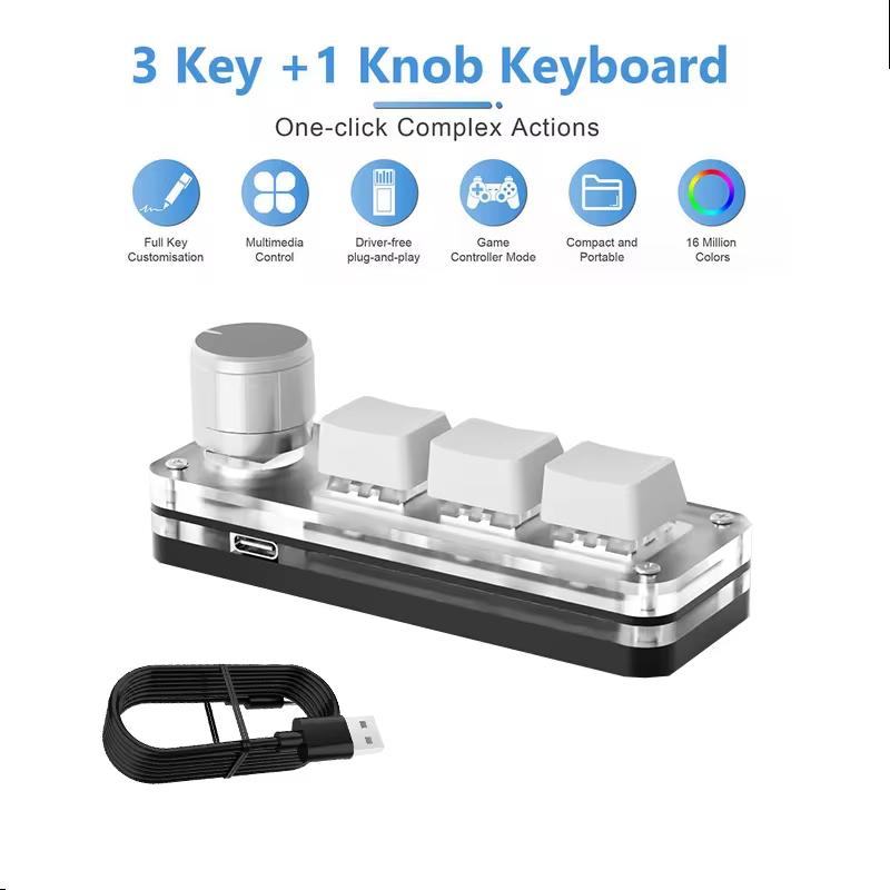 Mini Macro Mechanical Keyboard RGB Gaming Custom Programming Knob USB Keypads Red Switch 3 Keys For Photoshop