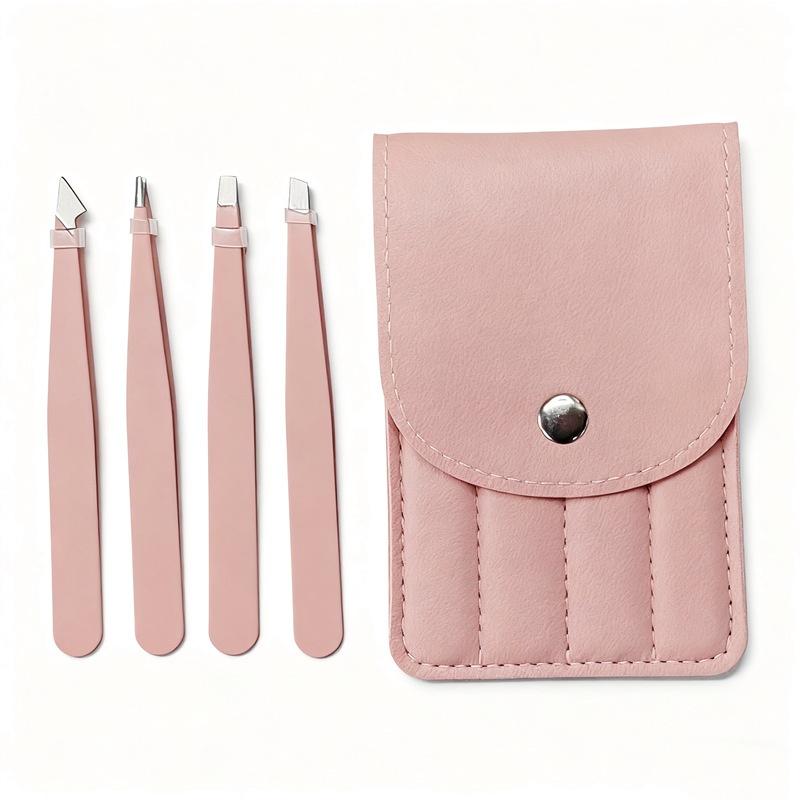 Colorful Stainless Steel 4 Pcs Tweezer Set For Women And Men's Eyebrows & Eyelashes Comes With Storage Bag