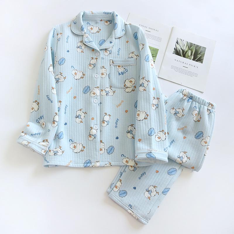 

Осенне-зимний комплект из двух предметов женской пижамы из чистого хлопка, утепленный, с длинным рукавом, домашний комплект XL