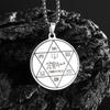 Retro European and American Sacred Geometric Solomon Hexagram Key Necklace Stainless Steel Round Necklace