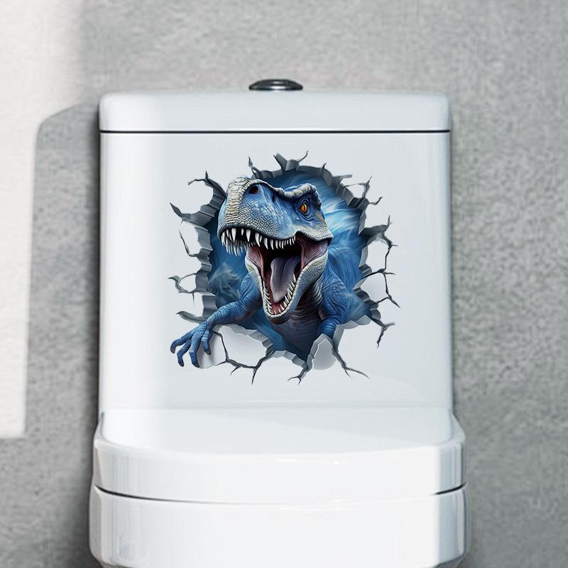 3D Dinosaurier Wandsticker für Kinderzimmer Kindergarten Schlafzimmer Wanddeko Wasserdichte Vinyl Toilettenaufkleber für Mülleimer Kreative Abziehbilder