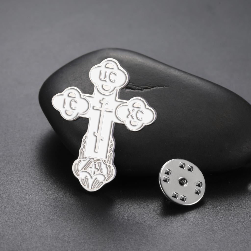 LIKGREAT Christian Cross Brooch for Women Men Enamel Drip Stainless Steel Pin Metal Badge Religious Gothic Jewelry Gift