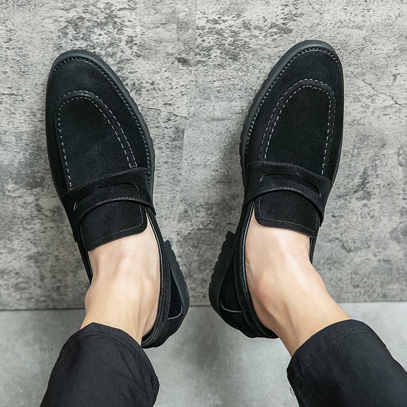 New Luxury Suede Leather Black Slip On Shoes Men Casual Penny Loafter Business Formal Dress Footwear Sapatos Tenis Masculino
