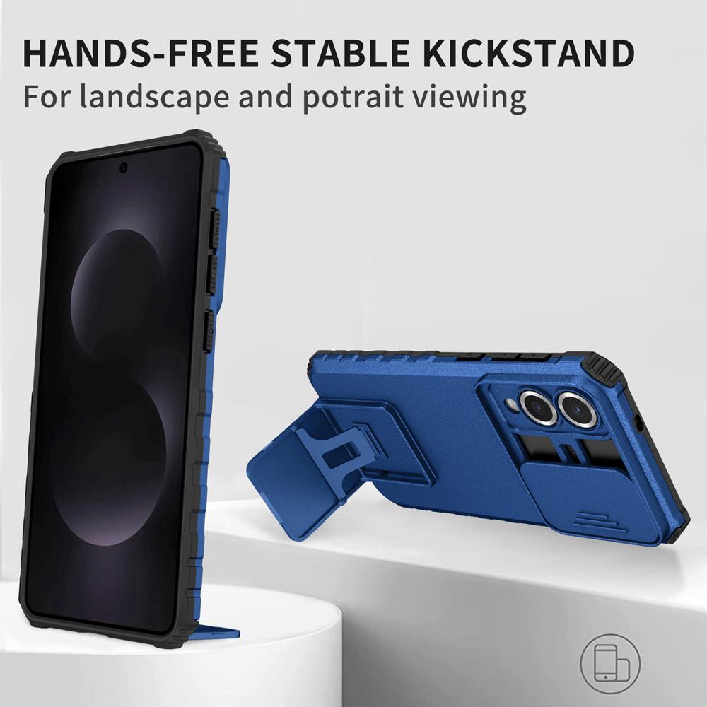 KEYSION Shockproof Armor Case for Samsung S25 Edge 5G Slide Camera Lens Protection Live Stand Phone Cover for Galaxy S25 Edge 5G