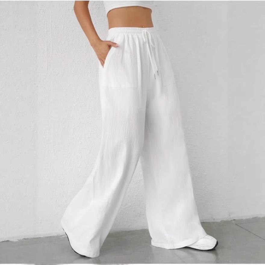 2026 Spring/Summer Women's Drawstring Straight-Leg Flared Pants with Pockets
