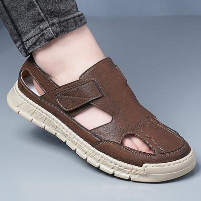 Fashion Summer Sandalias for Men Fashion Casual Leather Sandals  Breathable Hollow Out Sandalias Non Slip Sneakers for Men Roman Sandals