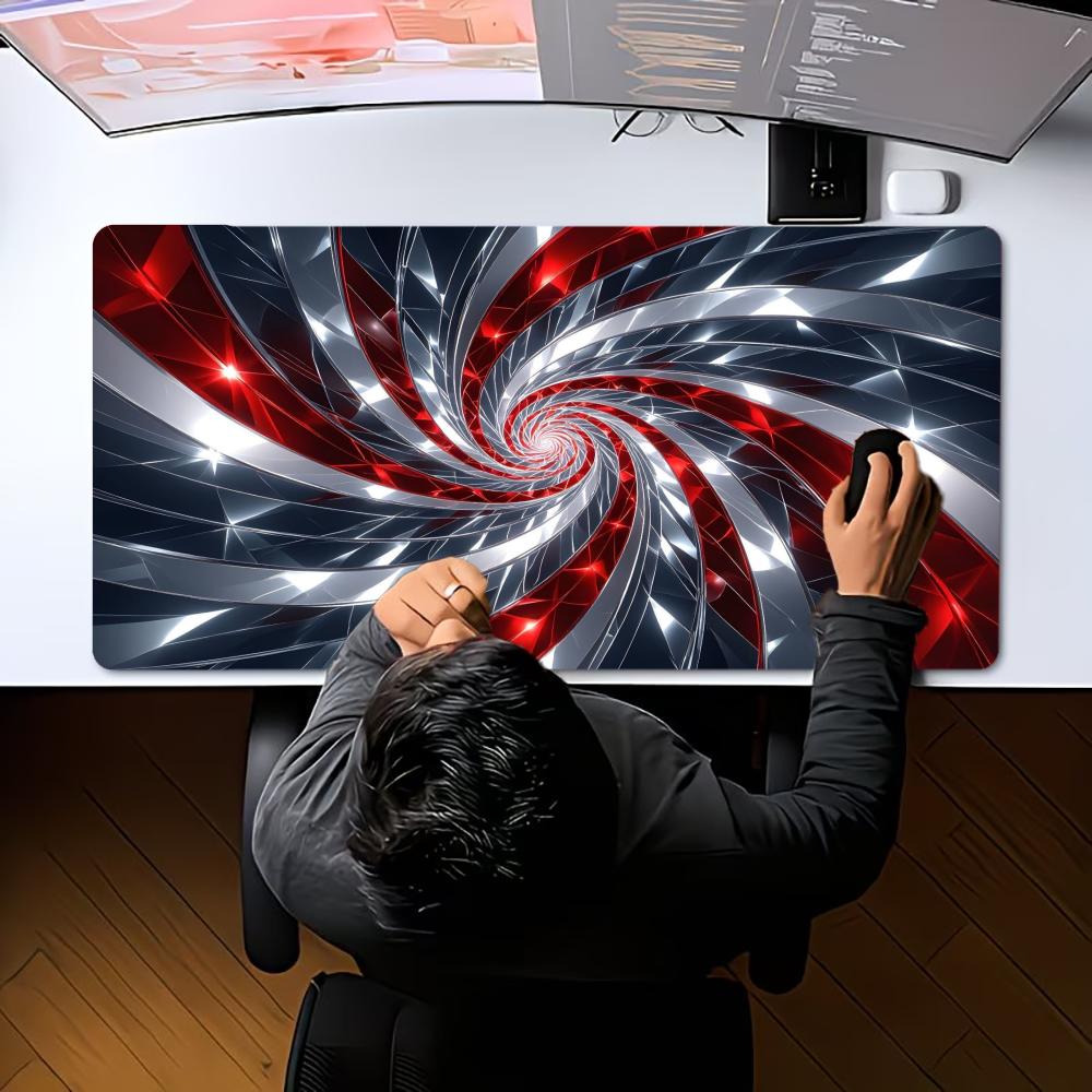 XXL Rot Silber 3D Spiral Kristall Mauspads Abstrakt Wirbel Schreibtischunterlage Rutschfeste Gummi Gaming PC Tastatur Schreibtischmatten Gamer Mauspads