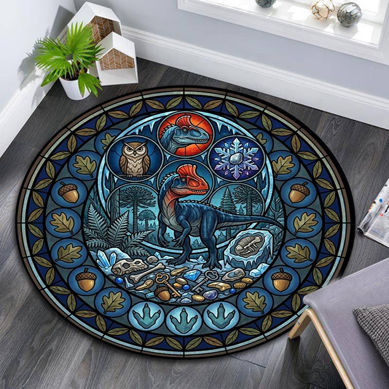 Dinosaur Fossil Glass Round Area Rug Under Office Chairs Bedroom Living Room Home Decor