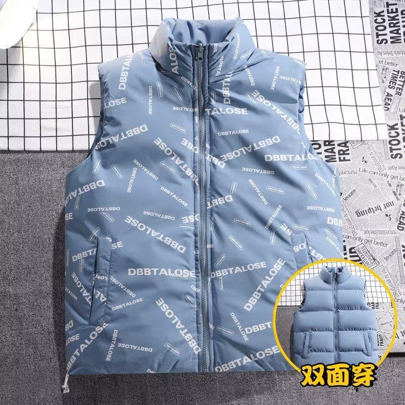 

Мужские двухсторонние жилеты, без рукавов, легкие и теплые осенью и зимой, студенты-подростки, жилеты, куртки, модные бренды 5XL синий