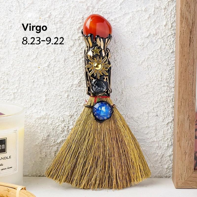 Exquisite Natural Crystal Column Point Stone Broom Handmade Mini Witch Broom Ornaments Rough Stone Broom Craft