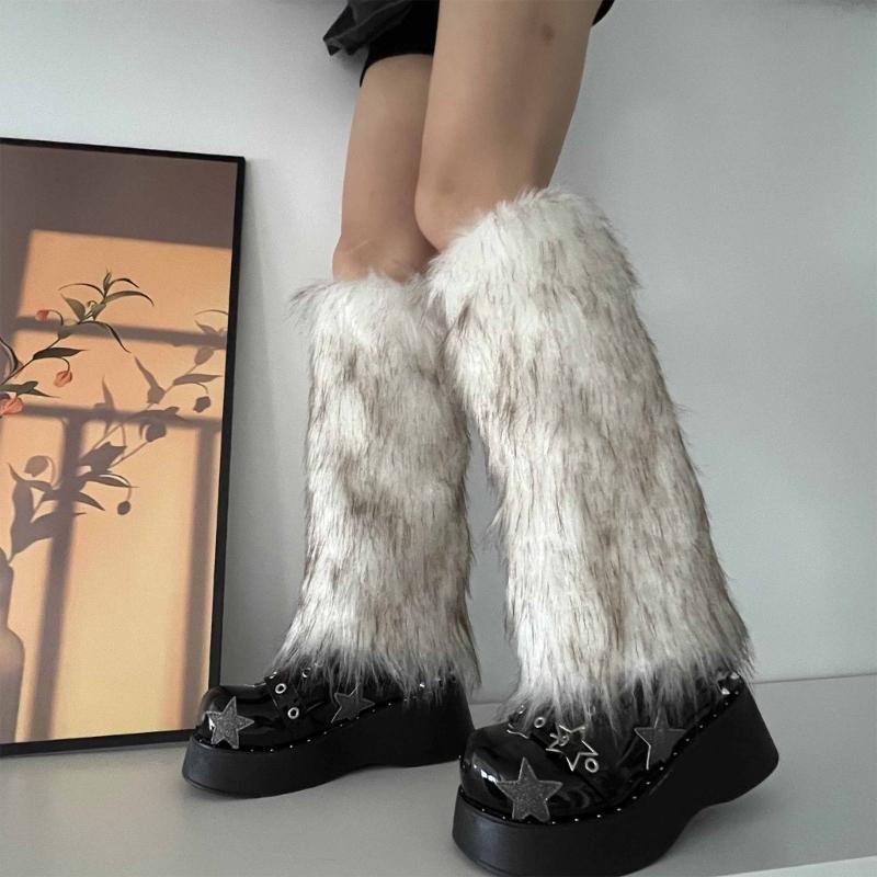 Scaldamuscoli in pelliccia da donna Polsini lunghi per stivali pelosi invernali Copriscarpe sfocato Costume da festa per spettacoli di festival festivi