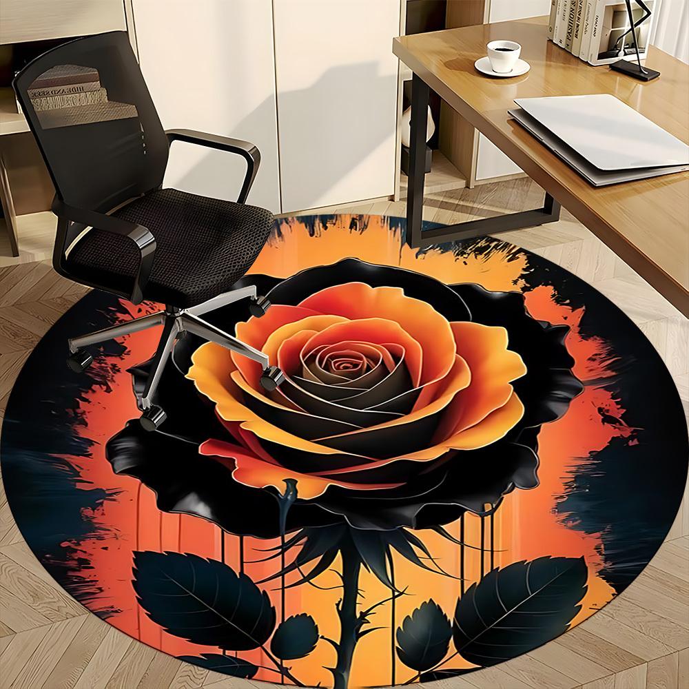 1pc Rose Bloom Office Round Area Rug, Indoor Mat Suitable ForOffice, Under Office Chairs Bedroom Living Room Home Decor, Room Deco,  n41