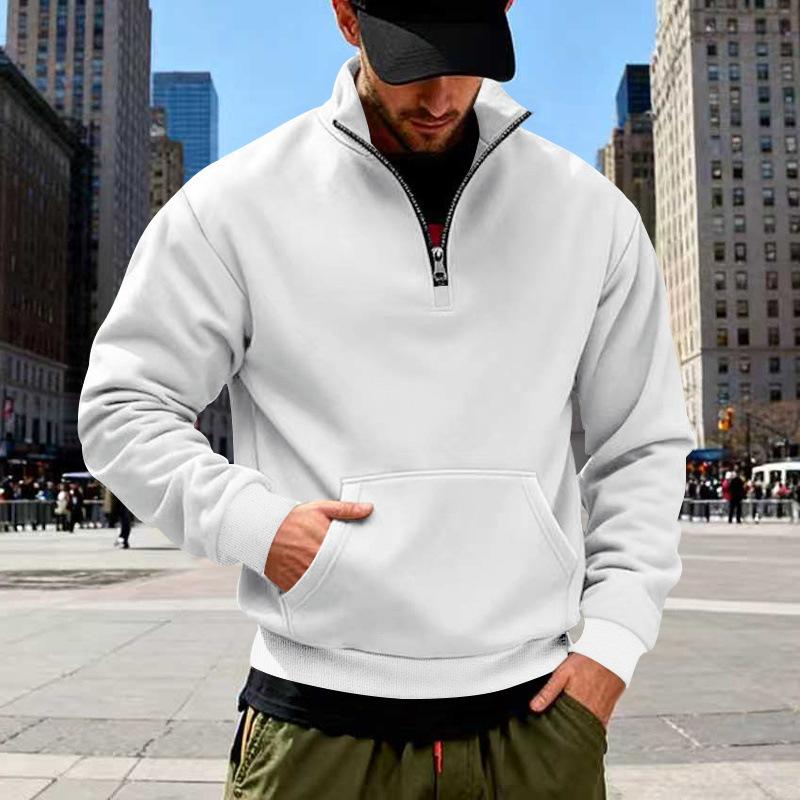 2026 New Autumn and Winter Men s Simple Retro Casual Stand Collar Commuter Sweatshirt S белый
