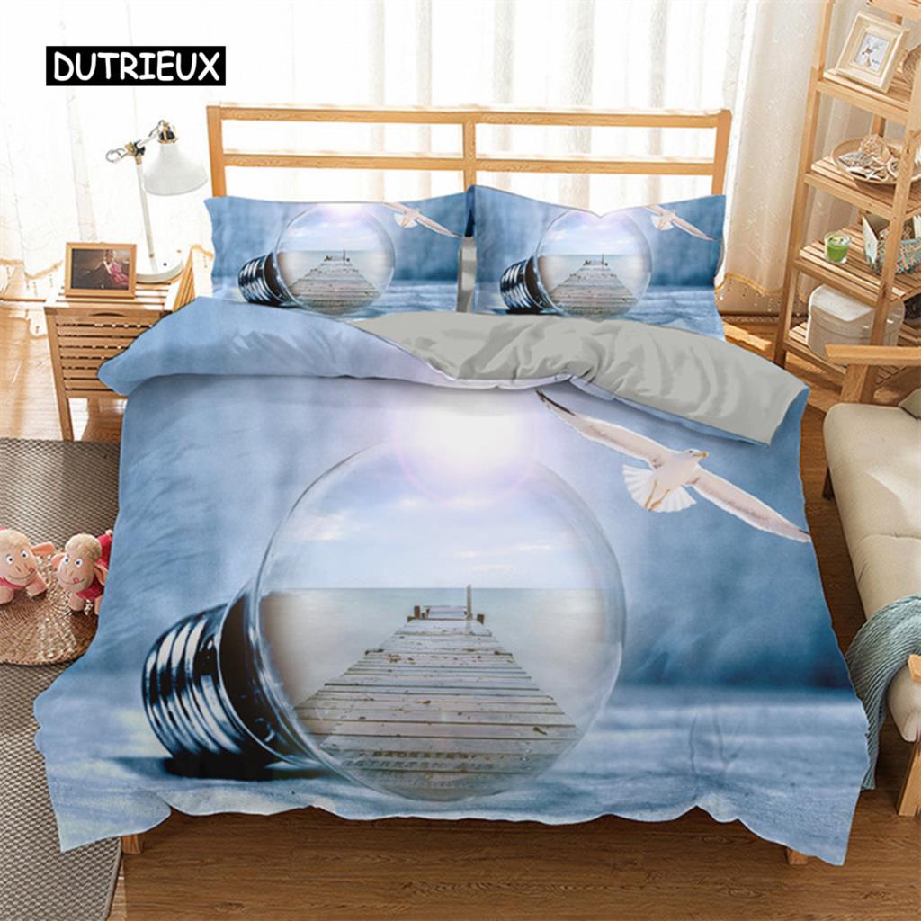 Starfish Duvet Cover Set Summer Beach Seashell Starfish Twin Bedding Set Polyester Hawaiian Tropical Nature Sea King Quilt Cover