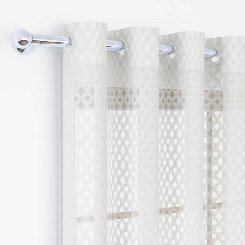 Perdele 1,5 Metri Lungime Set de 2 | Imprimeu Diamante | Perdele de Tul | Perdea Transparentă pentru Sufragerie | (118 X 152 Cm, Alb Off)