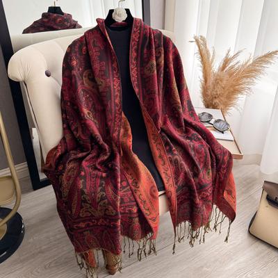 Neuer Schal Damen Herbst- und Winter-Schal Ethno-Stil Kaschutfarben Quaste Reiseumhang