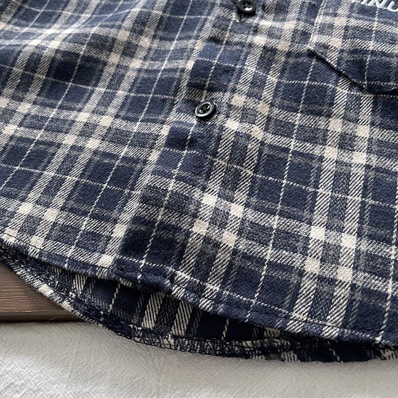 Boys' 2025 Korean Style Plaid Two-Piece Set: Long-Sleeve Casual Shirt for Kids