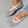 Spring and Summer New Round Head One-word Buckle with Shallow Mouth Single Shoes Women's Mesh Weaving Fashionable Hollow Versatile Sandals Women