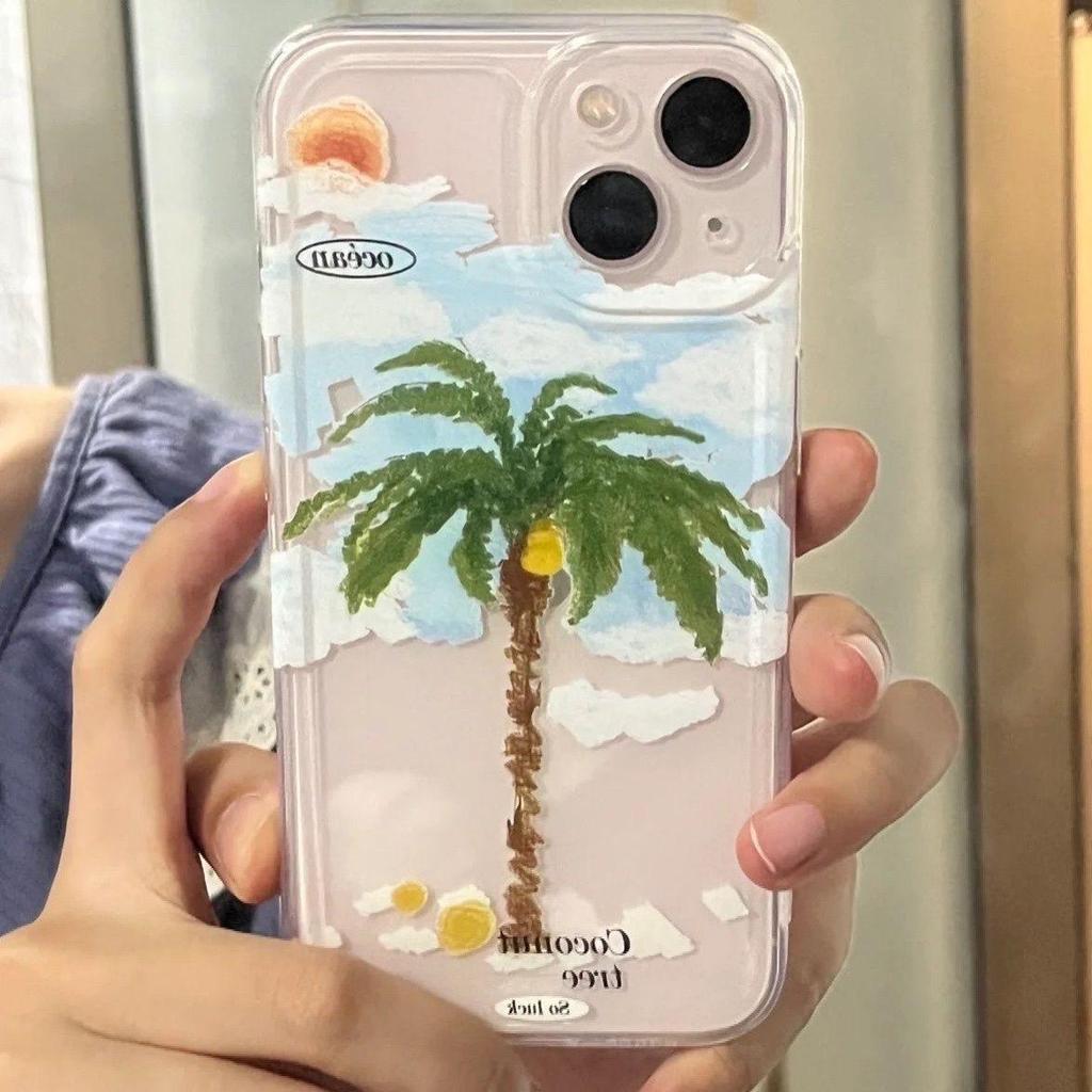 Summer Cloud Coconut Tree Clear Case for Apple iPhone 11, 12, 13, 14 Pro Max, XR/XS, 15