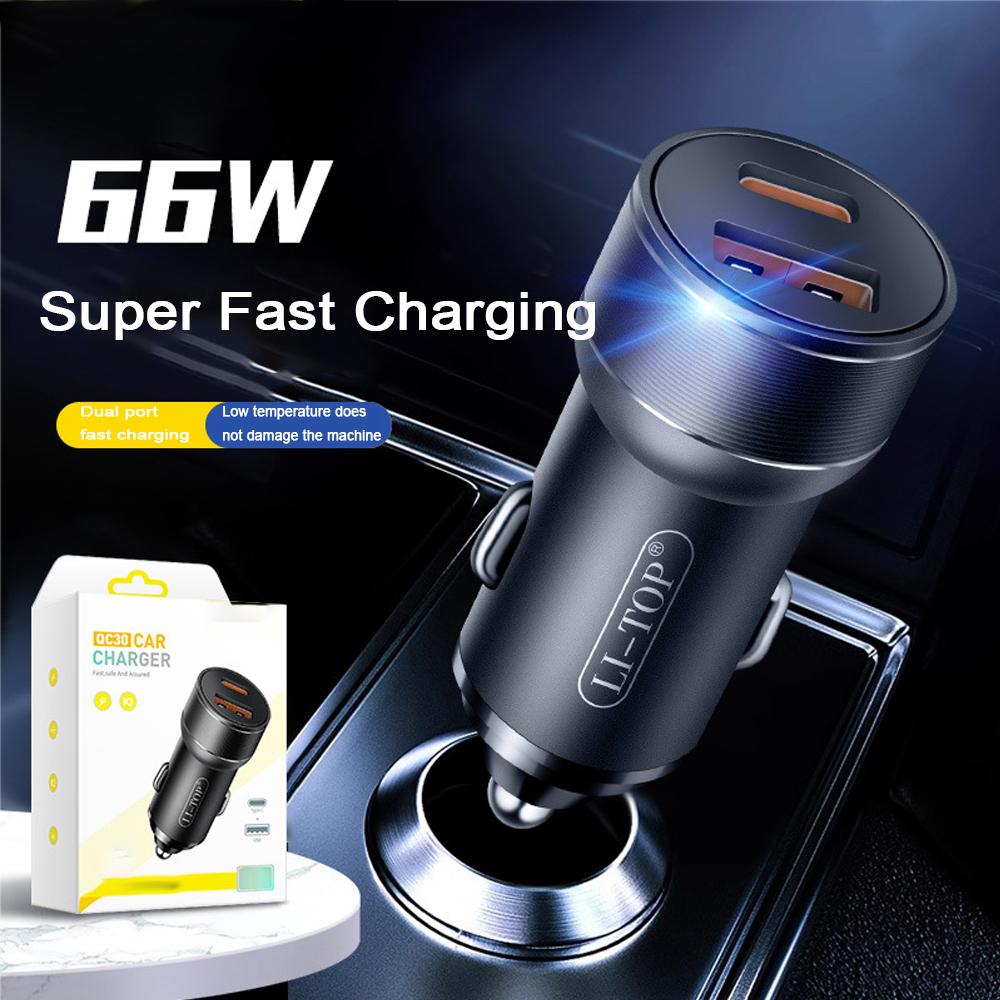 66W PD Car Charger Fast Charging PD QC3.0 Dual USB C Car Phone Charger Type C Adapter in Car for IPhone