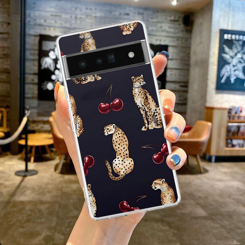 For Google Pixel 10 Pro Clear Phone Case Pixel 9 Pro XL Pixel 8 Pro 9A 8A 7A 7 6A 6 Pro Soft TPU Cover Red Cherry