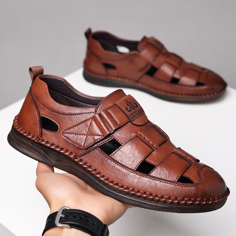 

Мужские сандалии с закрытым носком и вырезами, 2025, большие размеры 47-48, с толстой подошвой из сухожилий для лета. 42 коричневый