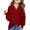 Girls' Long Sleeve Tee - Solid Color Loose Fit Casual Top