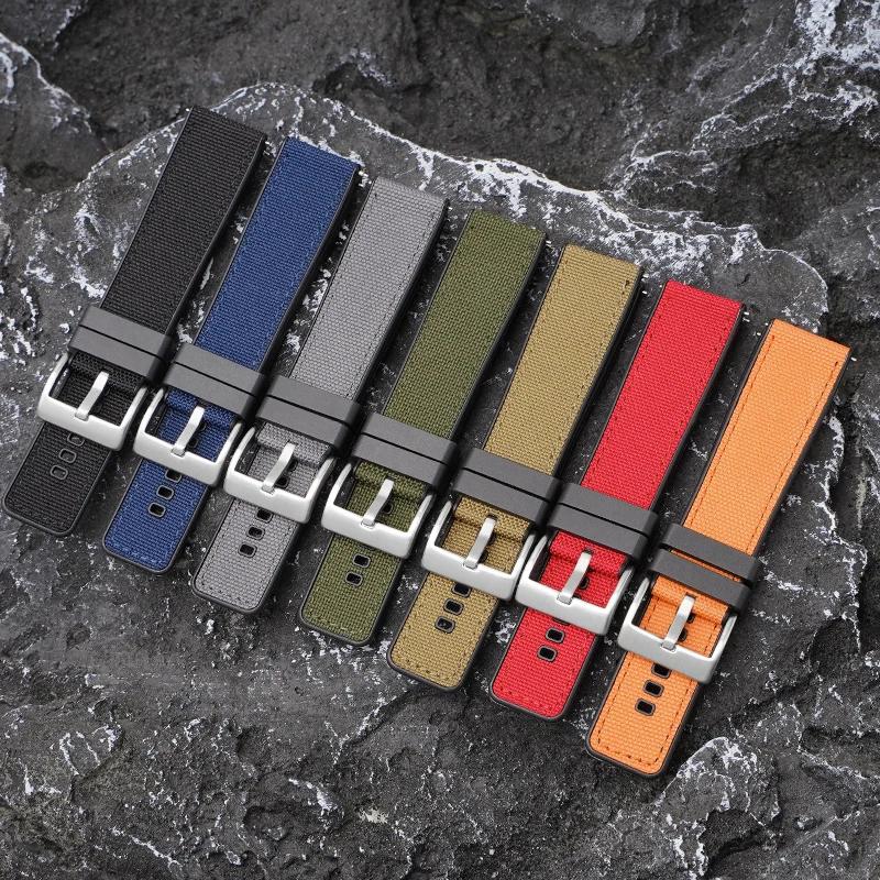 20mm 22mm 24mm Canvas Silicone Strap for Seiko Diving Waterproof Rubber Nylon Quick Release Watch Band for Swatch X Blancpain