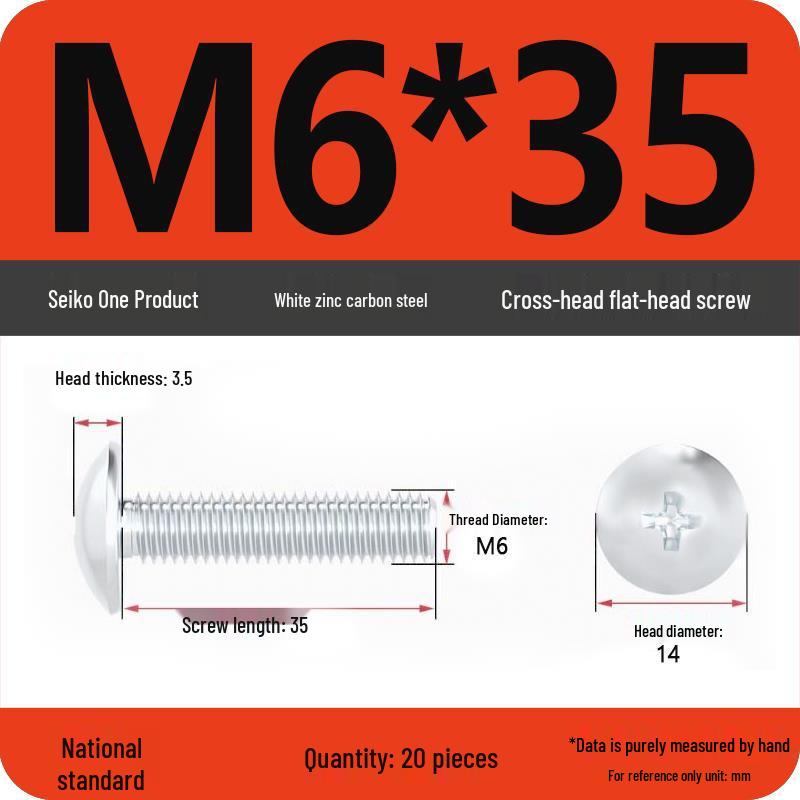 White Zinc M3-M6 Phillips Flat Head, Pan Head, and Mushroom Head Machine Screws