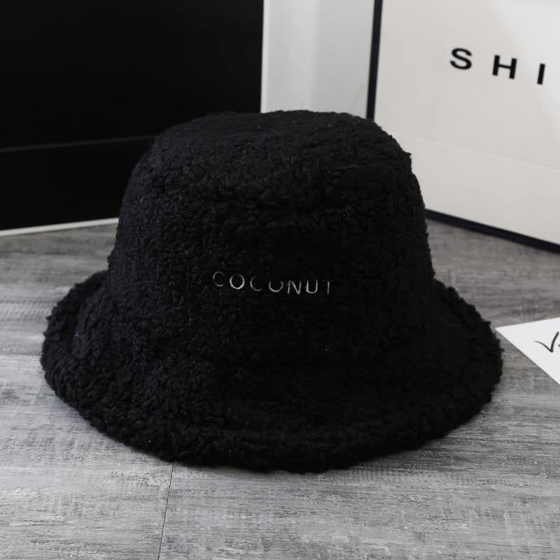 New Korean Style Lamb Wool Warm Fisherman Hat for Women In Autumn and Winter Japanese Embroidered Letter Basin Hat Thickened Ear Protection Hat