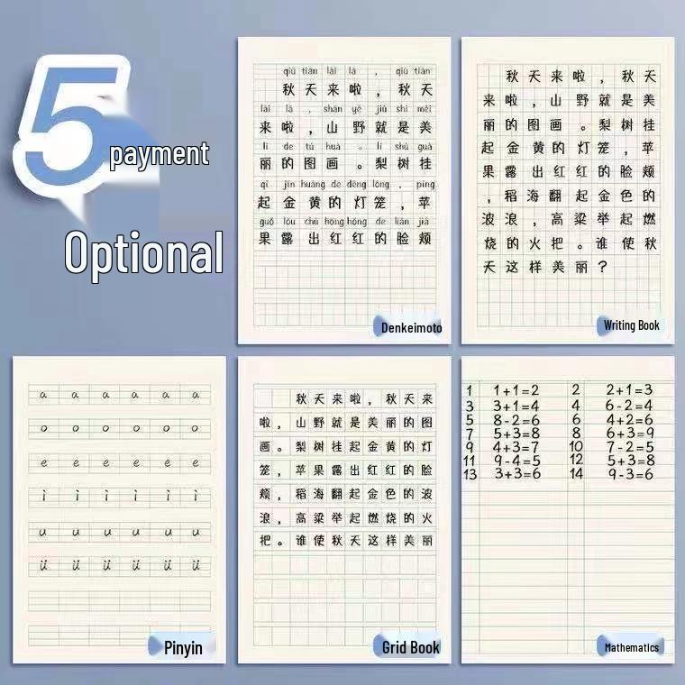 30-Sheet Student Writing Practice Workbook: Math, Square Grid, Pinyin for Kindergarten to 12th Grade