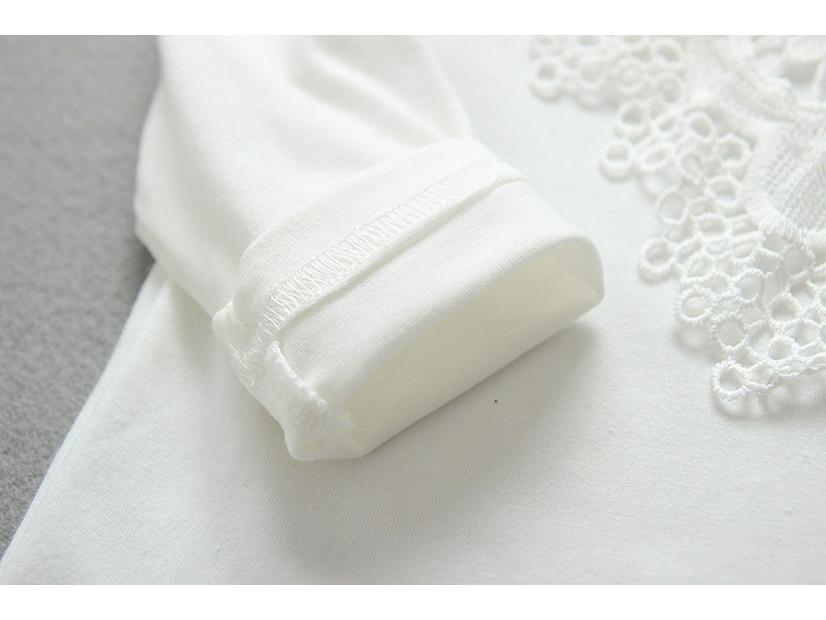 Girls' Spring & Autumn Korean Style Lace Beaded T-Shirt Top