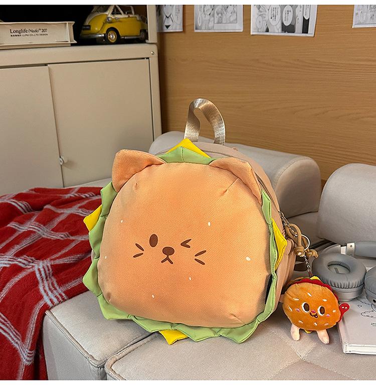 Schoolbag cute lion cheeseburger schoolbag ins cartoon niche student large capacity backpack girl light backpack