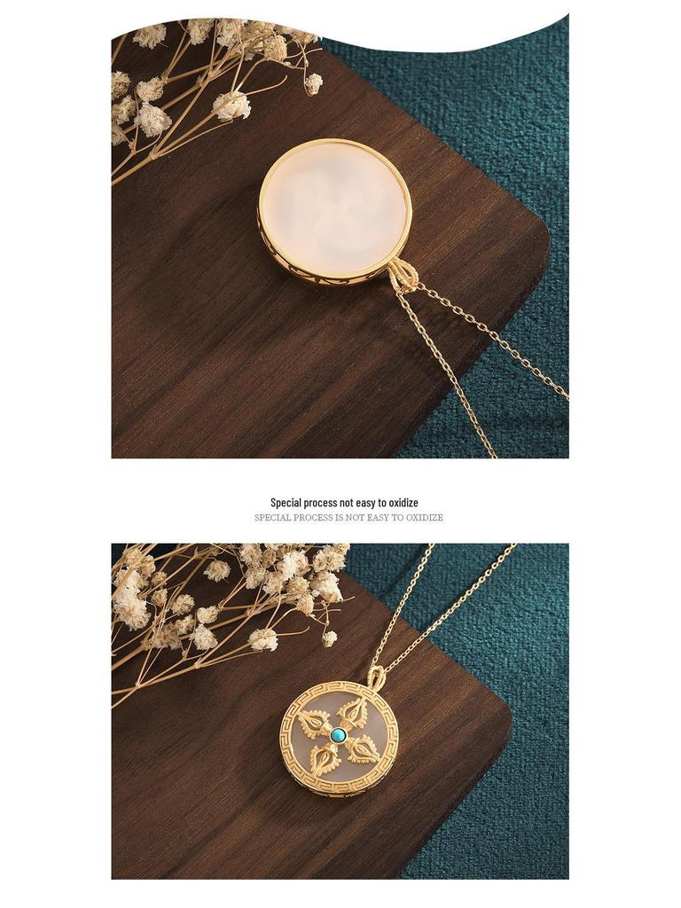 Nepalese Cross Vajra Pendant with Imitation Hetian Jade Amulet Necklace