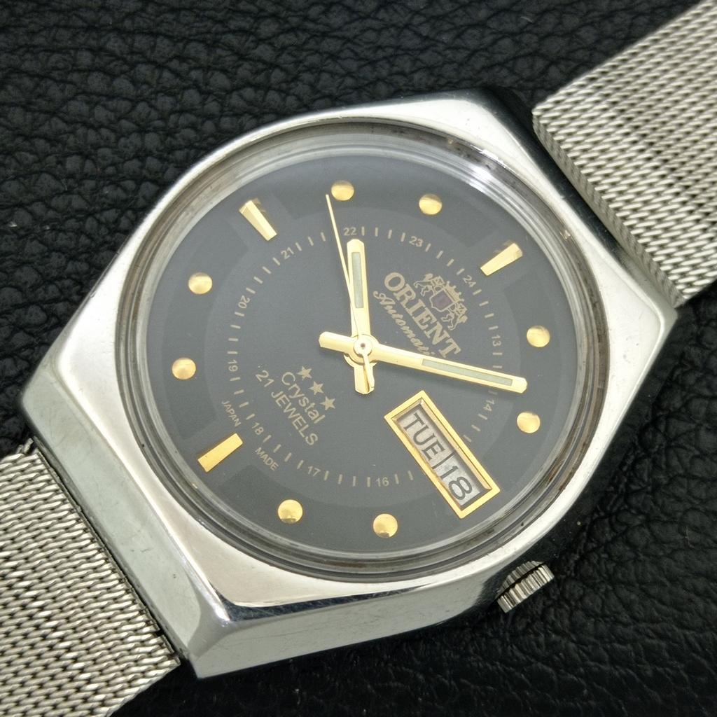 AUTOMATIC VINTAGE ORIENT CRYSTAL JAPAN MENS BLACK COLOR DIAL WATCH A707757-1
